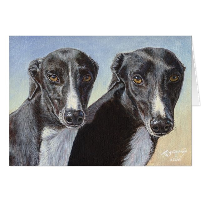 Cartão Pintura do cão de Whippet do galgo das irmãs da (Frente Horizontal)