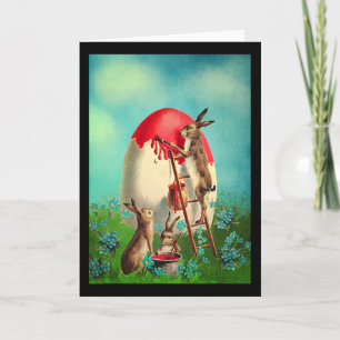Cartão Pintura do Coelho de Páscoa Retro Vintage Cesta de