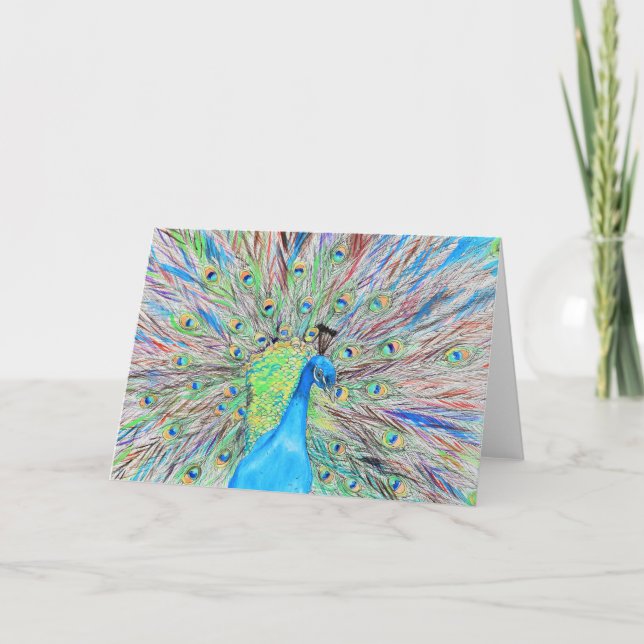 Cartão Pintura do Peacock de Aquarela (Frente)