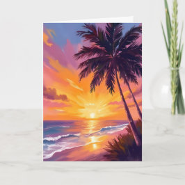 Cartão Pintura do Pôr do Sol na Praia do Havaí Viagem