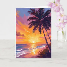 Cartão Pintura do Pôr do Sol na Praia do Havaí Viagem
