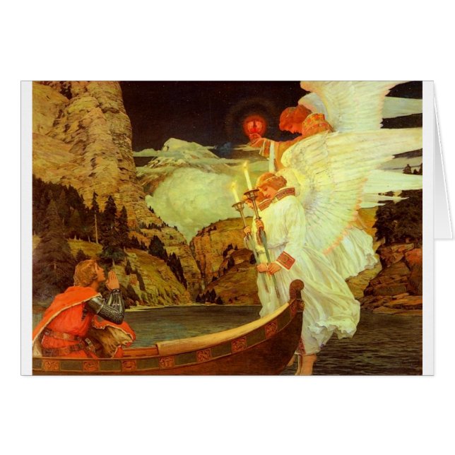 Cartão Pintura dos anjos do Santo Graal do cavaleiro (Frente Horizontal)