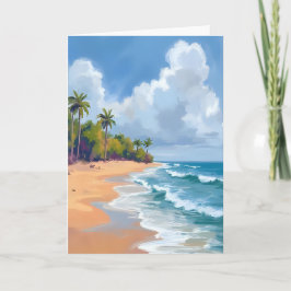 Cartão Pintura em Aquarela da Costa do Oceano no Havaí