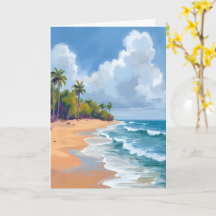 Cartão Pintura em Aquarela da Costa do Oceano no Havaí