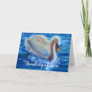 Cartão Pintura em aquarela de cisne branco, pensando em v