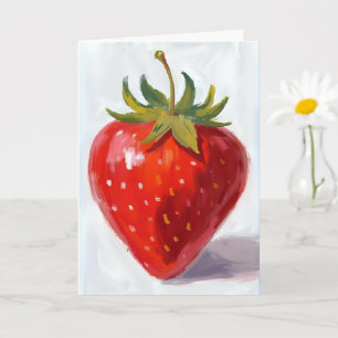 Cartão Pintura em Aquarela de Morango Vermelho