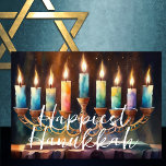 Cartão Pintura em Aquarela de Velas Coloridas de Menorah<br><div class="desc">Pintura em Aquarela de Menorah com Velas Coloridas</div>