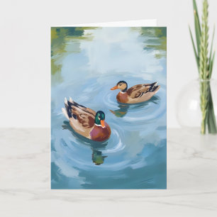 Cartão Pintura em Aquarela do Lago dos Patos