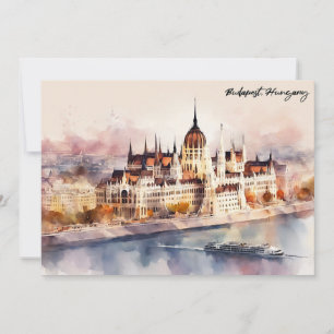 Cartão Pintura em Aquarela Vista Panorâmica de Budapeste