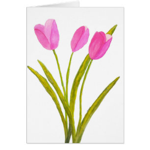 Cartão Pintura floral das flores das tulipas do rosa da
