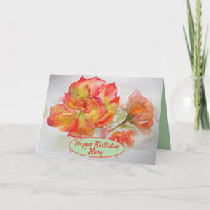 Cartão Pintura Floral de Rosa em Aquarela Laranja Jardim