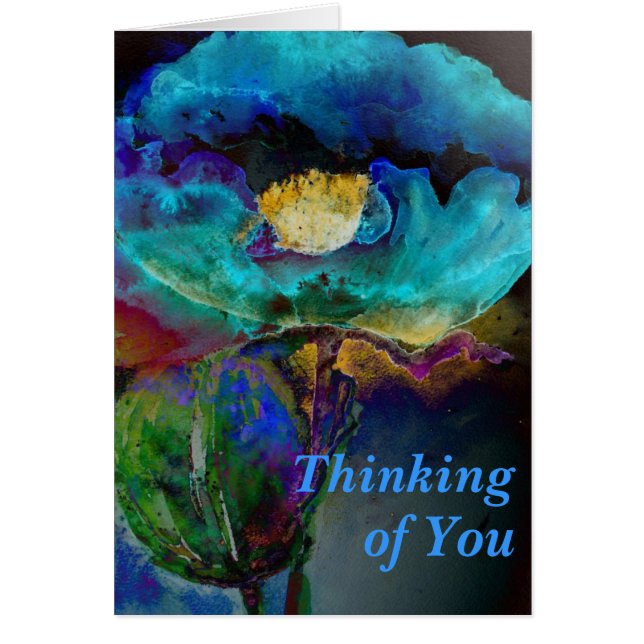 Cartão Pintura floral romântica elegante de teal (Frente)