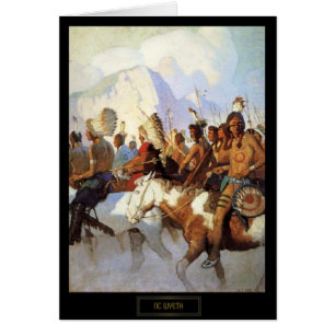 Cartão Pintura Histórica de NC Wyeth A Festa de Guerra
