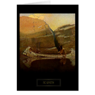 Cartão Pintura Histórica de NC Wyeth Canoa Indígena Nativ