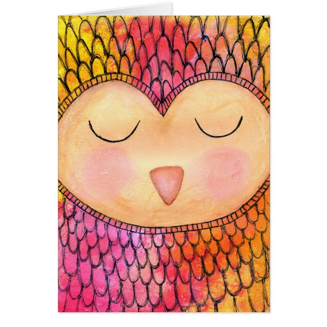 Cartão Pintura Mista Mista Moderna Funky Sleepy Owl (Frente)