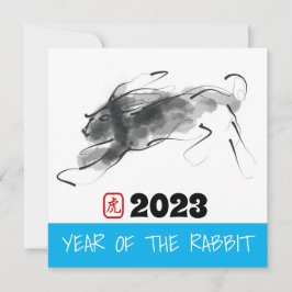 Cartão Pintura Original Coelho Chinês Aniversário SqC