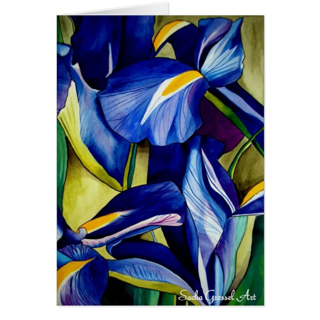 Cartão Pintura original da arte da aguarela da flor azul (Frente)