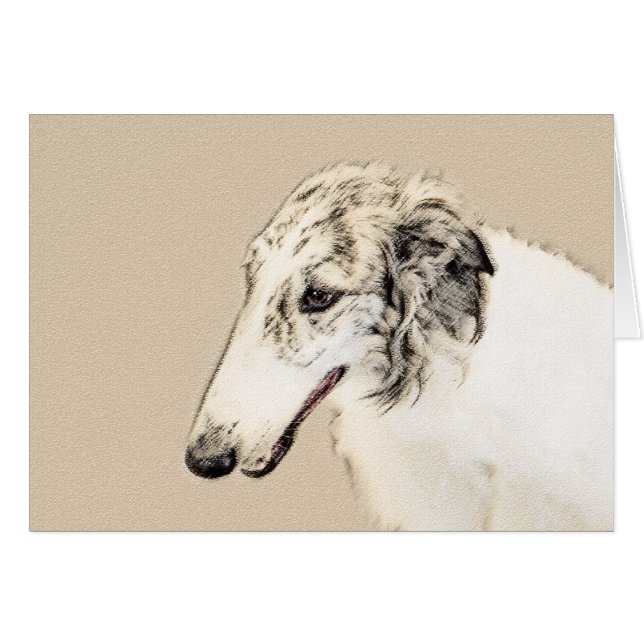 Cartão Pintura Original de Cachorro Borzoi (Silver Brindl (Frente Horizontal)