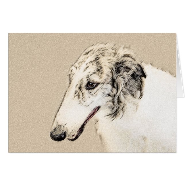 Cartão Pintura Original de Cachorro Borzoi (Silver Brindl (Frente Horizontal)