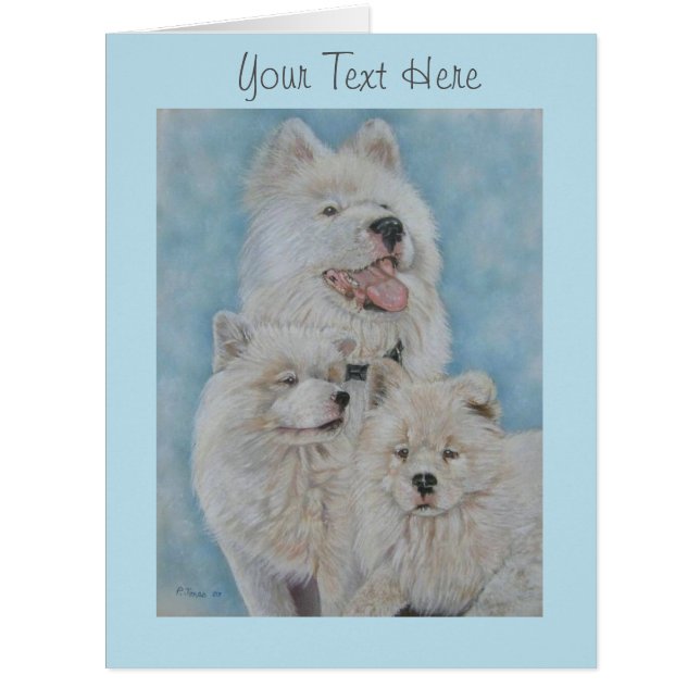 Cartão pintura original de um cão-casaco branco akita lon (Frente)