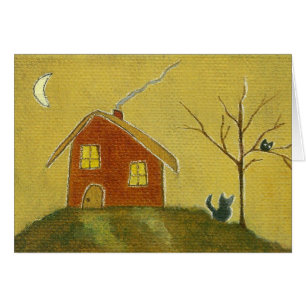 Cartão Pintura primitiva da arte da casa lunática da
