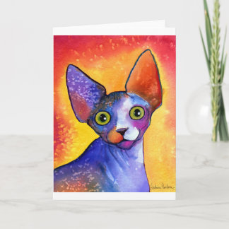 Cartão Pintura vibrante do gato 3 do sphynx