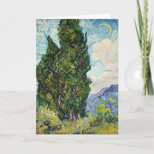Cartão Pintura Vintage de Ciprestes Verdes de Van Gogh
