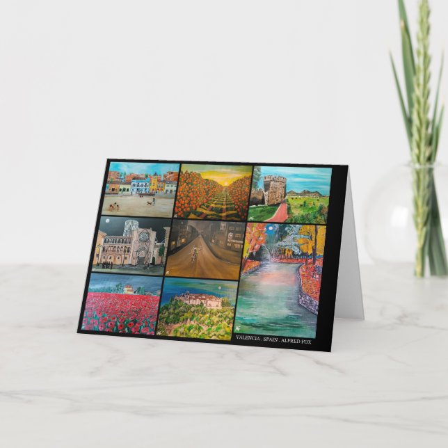 Cartão Pinturas da Colagem da Espanha Valencia por Alfred (Frente)