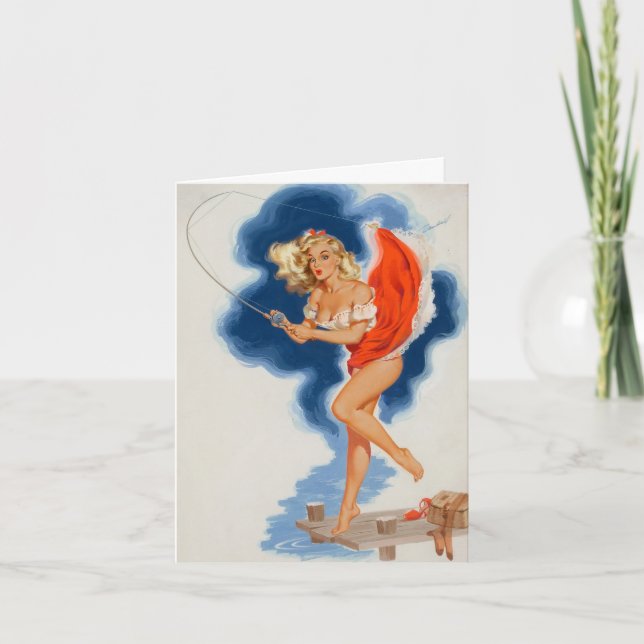 Cartão Pinup de pesca, Pinup de vinheta Aniversário (Frente)