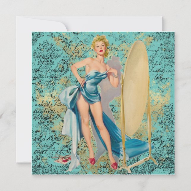 Cartão Pinup Girl in Mirror Vazio Greeting Card (Frente)