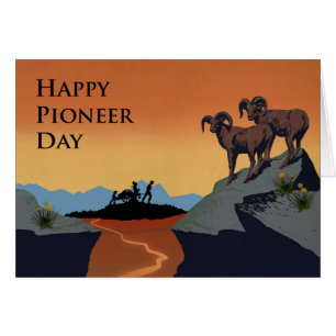 Cartão Pioneer Day, Handcart Pioneers Silhouette, Bighorn