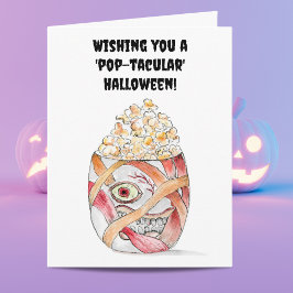 Cartão Pipoca de Múmia em Aquarela Feliz Halloween