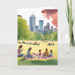 Cartão Piquenique no Boston Common Pintura em Aquarela