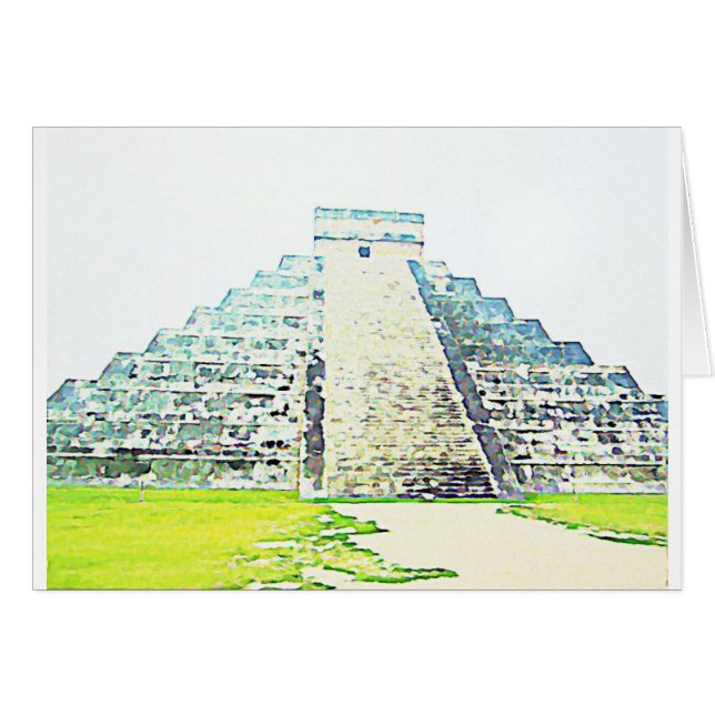 Cartão Pirâmide do design da aguarela de Chichen Itza (Frente Horizontal)