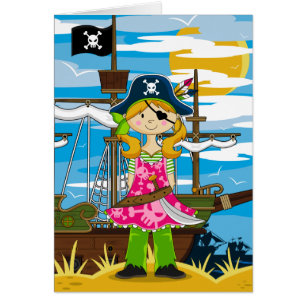 Cartão Pirata bonito do Eyepatch da menina