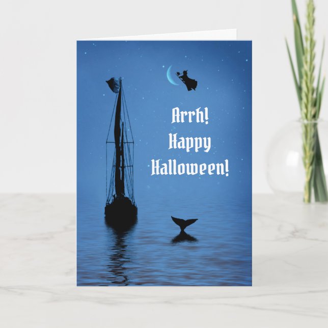Cartão Pirata das Halloween e Mar Náutico das Bruxas (Frente)
