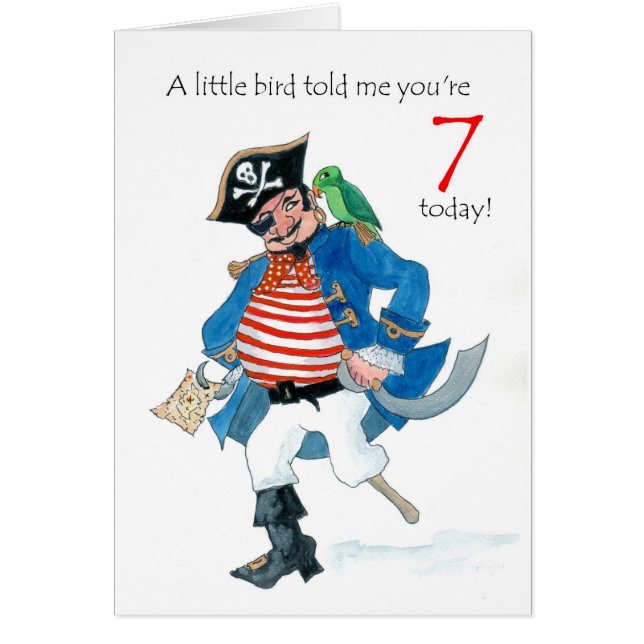 Cartão Pirata Divertida e 7 de Papagaio Aniversário (Frente)