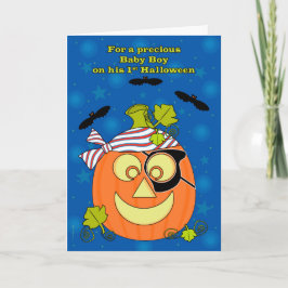 Cartão Pirata e Morcegos de Abóbora do Primeiro Halloween