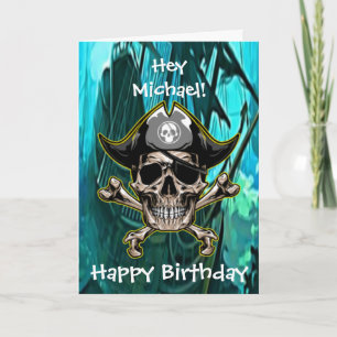 Cartão Pirata Verde Caveira Capitão Ossos Cruzados Carta