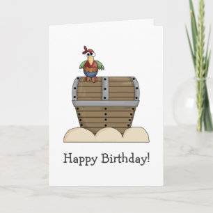 Cartão Piratas - Treasure Chest & Parrot