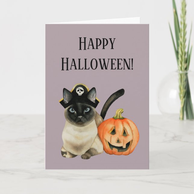 Cartão Pirate Cat Jack O Lantern Happy Halloween (Frente)