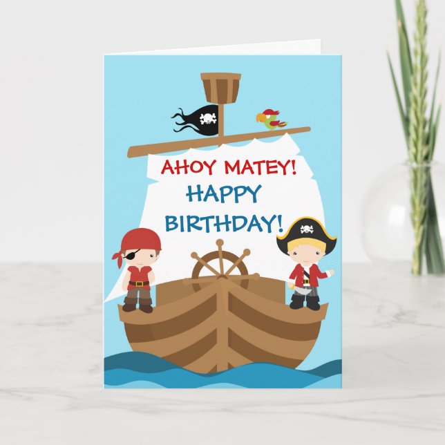 Cartão Pirate Ship Birthday greeting Card (Frente)