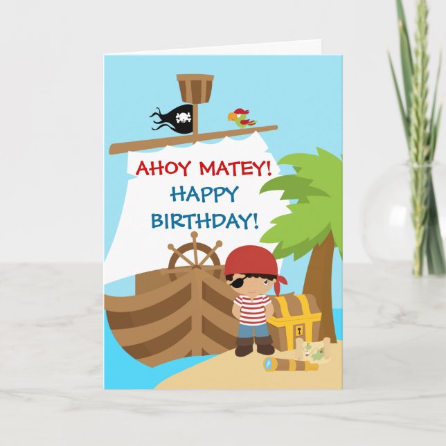 Cartão Pirate Ship Boy Birthday greeting Card (Frente)