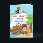 Cartão Pirate Ship Boy Birthday greeting Card<br><div class="desc">This adorable birthday greeting card with a cute pirate and a big ship. Perfect for your pirate birthday party. Personalize with your own special text, and use it for the party or event of your choice. Matching items including postage stamps, stickers, thank you cards, thank you stickers and more are...</div>