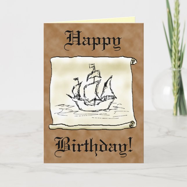 Cartão Pirate Ship Galleon Scroll! Birthday Card. Custom (Frente)