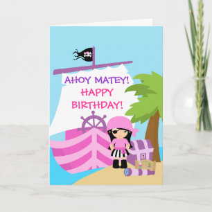 Cartão Pirate Ship Girl Birthday greeting Card