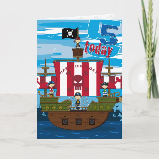 Cartão Pirate Ship Scene 5th Birthday Card (Frente)