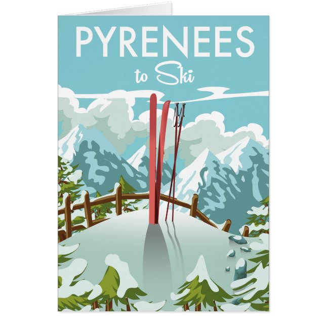 Cartão Pirenéus Para Ski viagem impressão. (Frente)