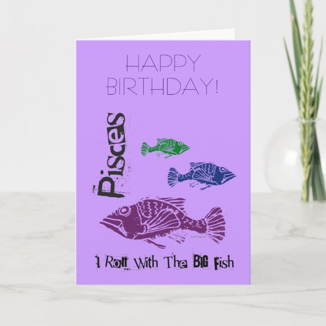 Cartão Pisces Big Fish Happy Birthday  Card (Frente)