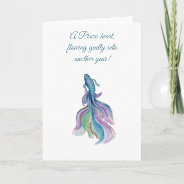 Cartão Pisces Zodiac Beautiful Betta Fish Birthday (Frente)